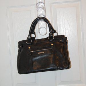Victoria's Secret Black Leather Satchel Style Handbag 9" High x 13" Long